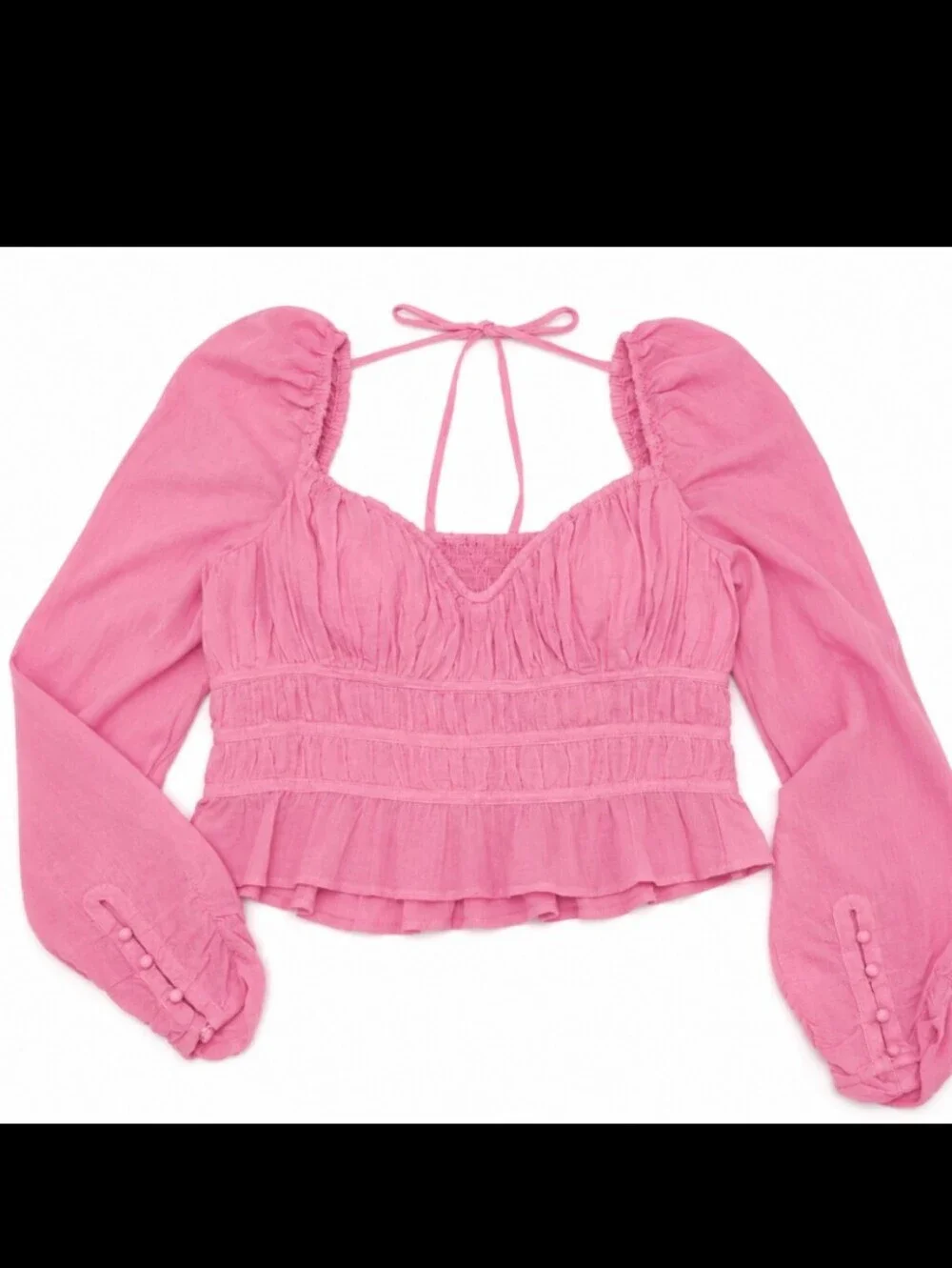 Free People Pink Smocked Peasant Crop Top NWT SIZE XL